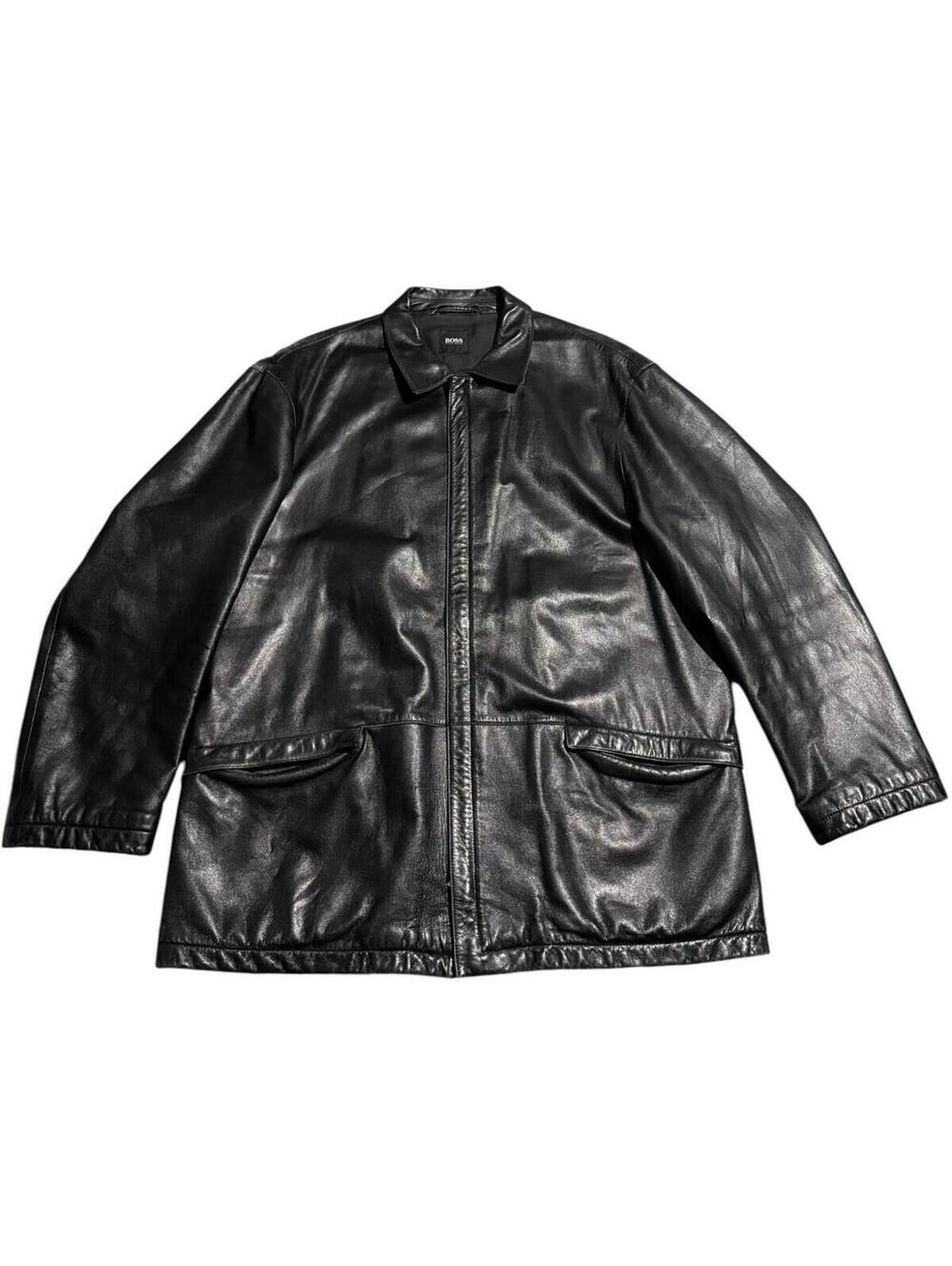 XL Hugo Boss Soft Leather Jacket Moto Grunge Western Y2k 90s Vintage Avant Garde